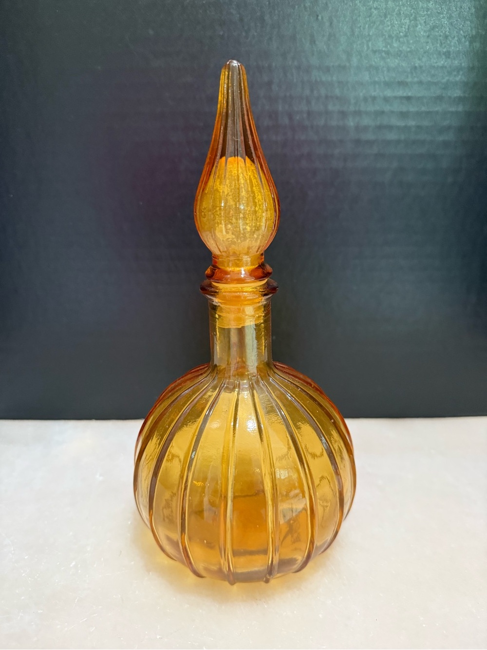 Vintage Italian Empoli Amber Collectible Glass Bottle Yellow 9”
